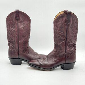 Vintage Dan Post Cowboy Boots Mens Embroidered Burgundy Western Shoes Size 11D